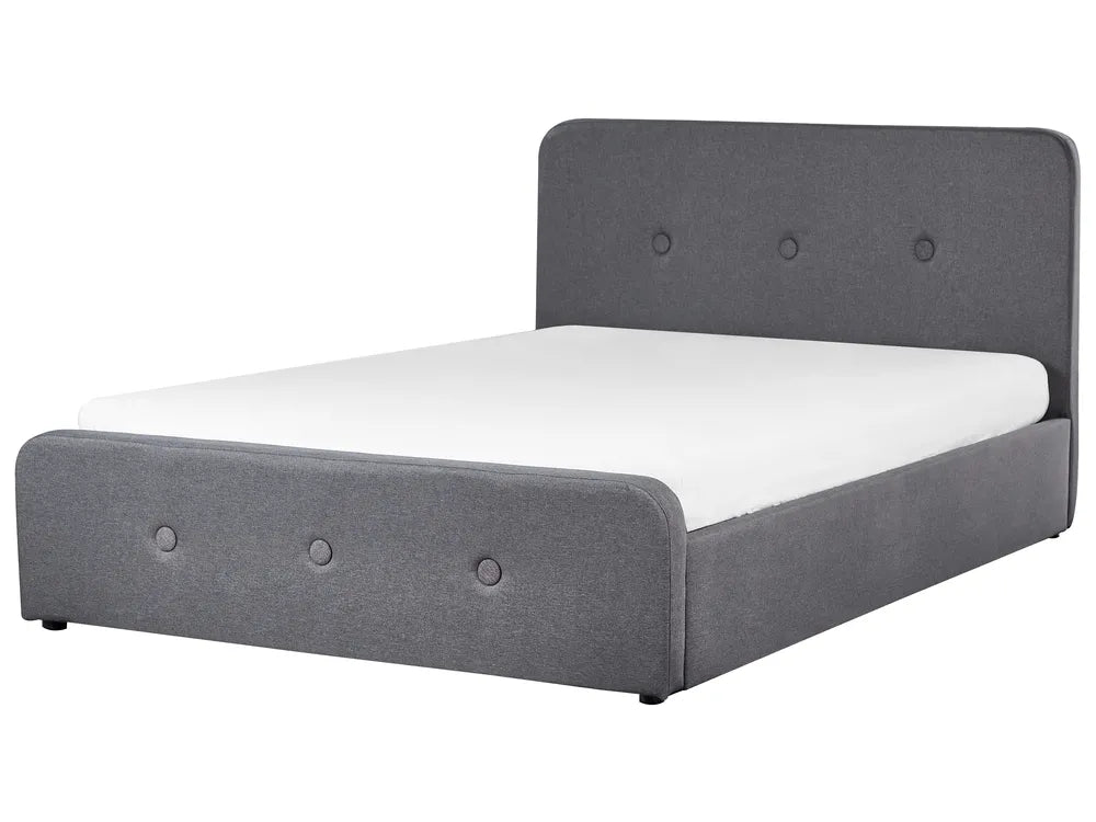 Dark grey fabric double ottoman bed with storage