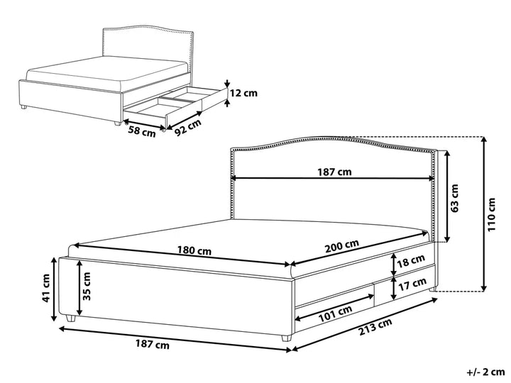 Bed with Storage Drawers Fabric 180 x 200 cm (EU Super King) LED Multicolour Marilee