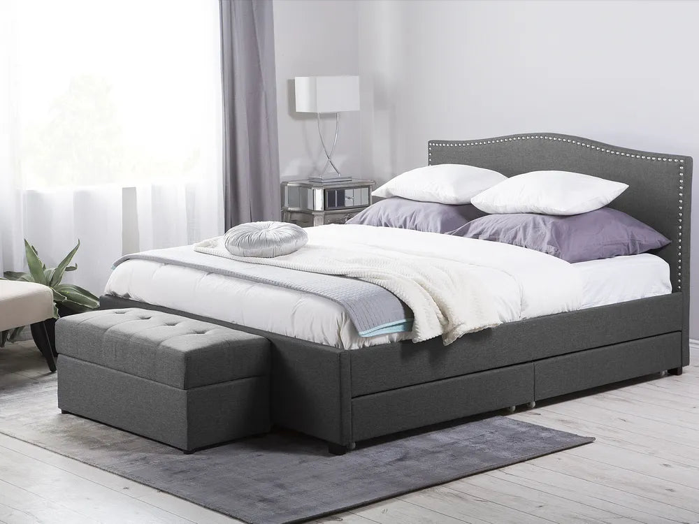 Contemporary bed with drawers and decorative headboard