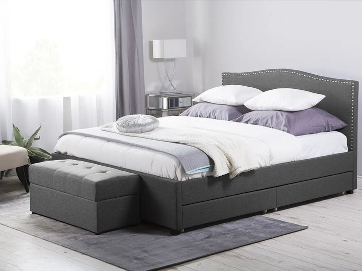 Contemporary bed with drawers and decorative headboard