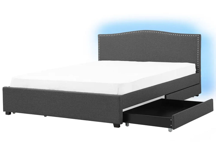 Fabric super king bed with storage drawers and LED lights
