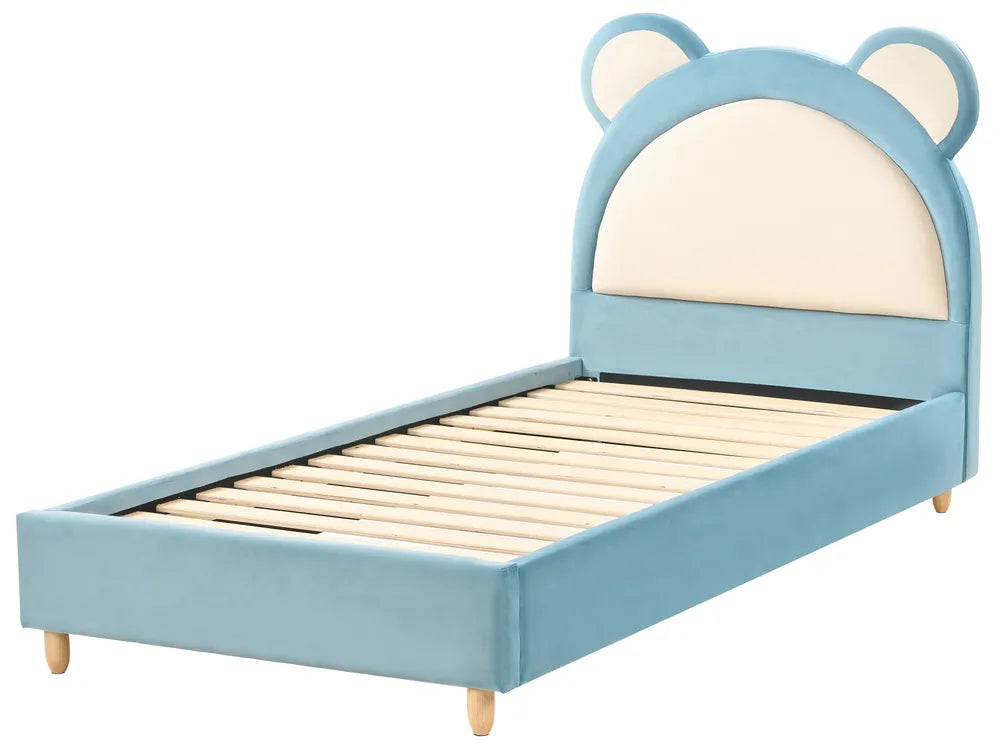 Kids Bed Teddy Bear Velvet 90 x 200 cm (EU Single) Blue Castelnaud