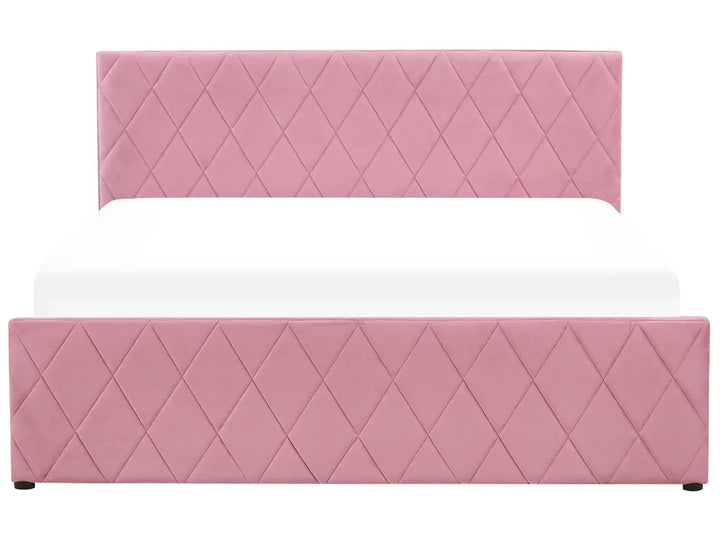 Pink quilted headboard and footboard on a white background