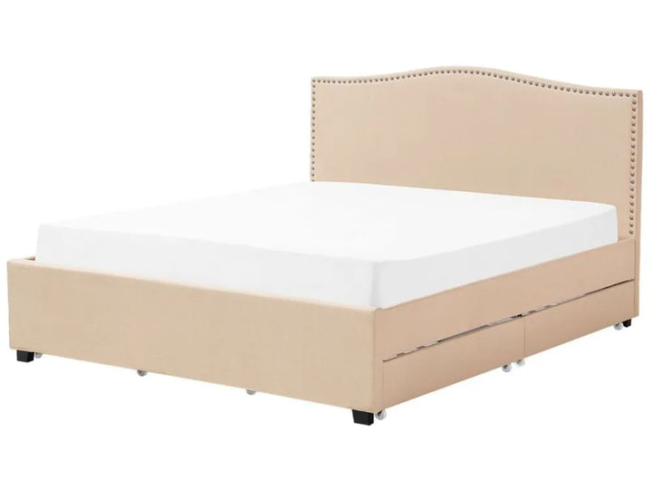 Bed with Storage Drawers Fabric 180 x 200 cm (EU Super King) Beige