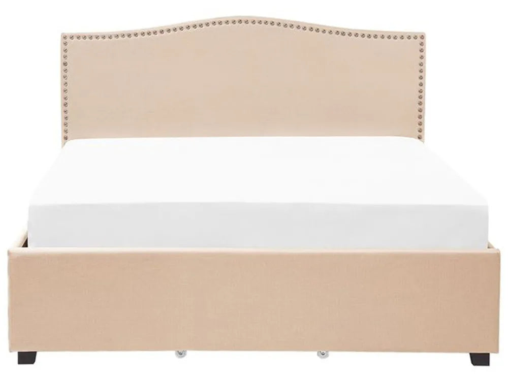 Contemporary fabric bed with built-in drawer storage