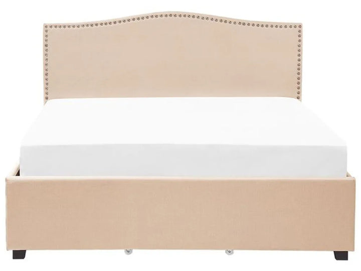 Contemporary fabric bed with built-in drawer storage