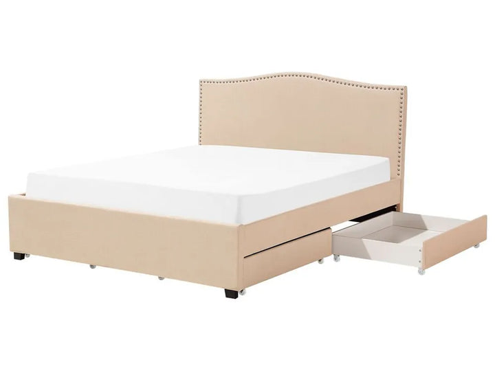Beige fabric super king bed with storage drawers