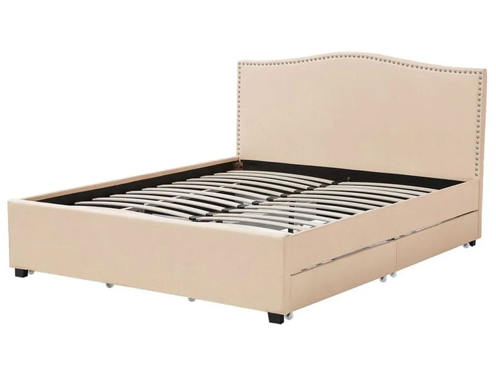 Bed with Storage Drawers Fabric 180 x 200 cm (EU Super King) Beige