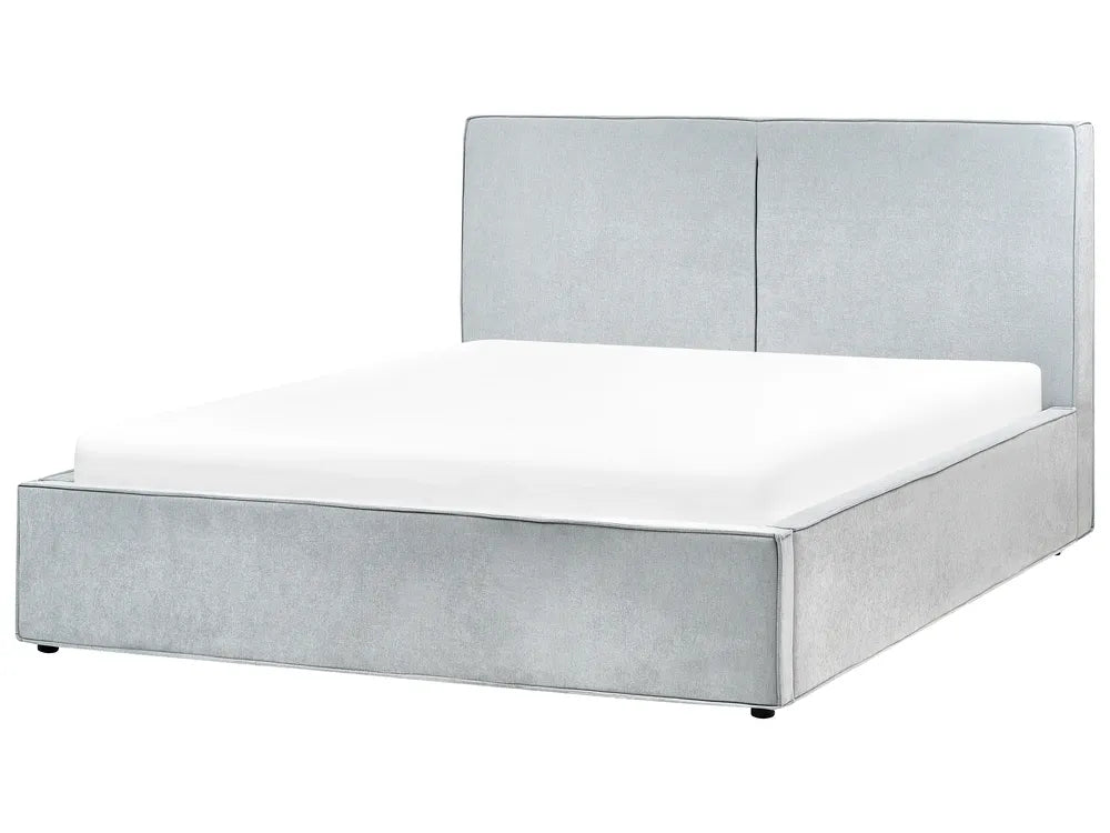 Light blue chenille ottoman bed with storage base