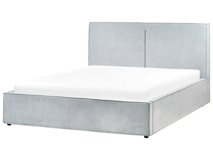 Light blue chenille ottoman bed with storage base