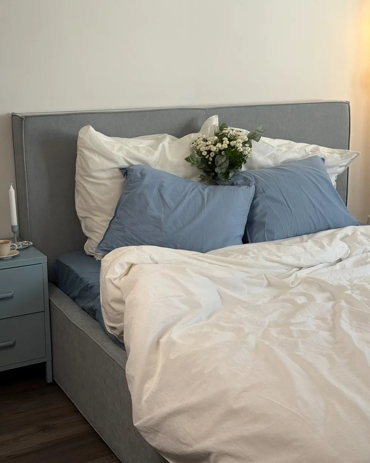 Contemporary chenille bed with soft tufted headboard