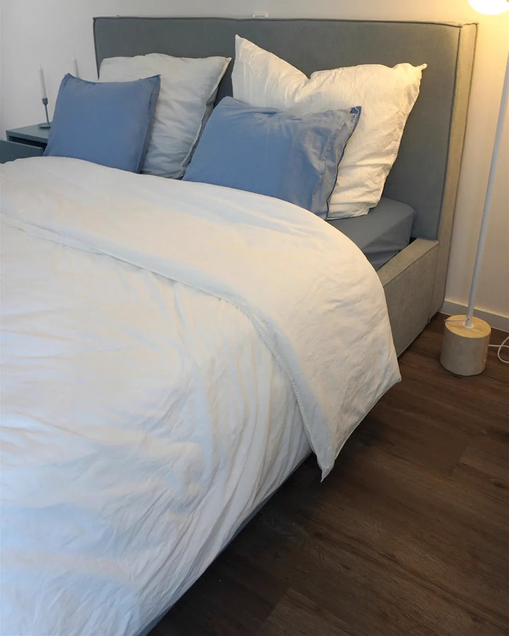 King size lift-up ottoman bed in light blue fabric