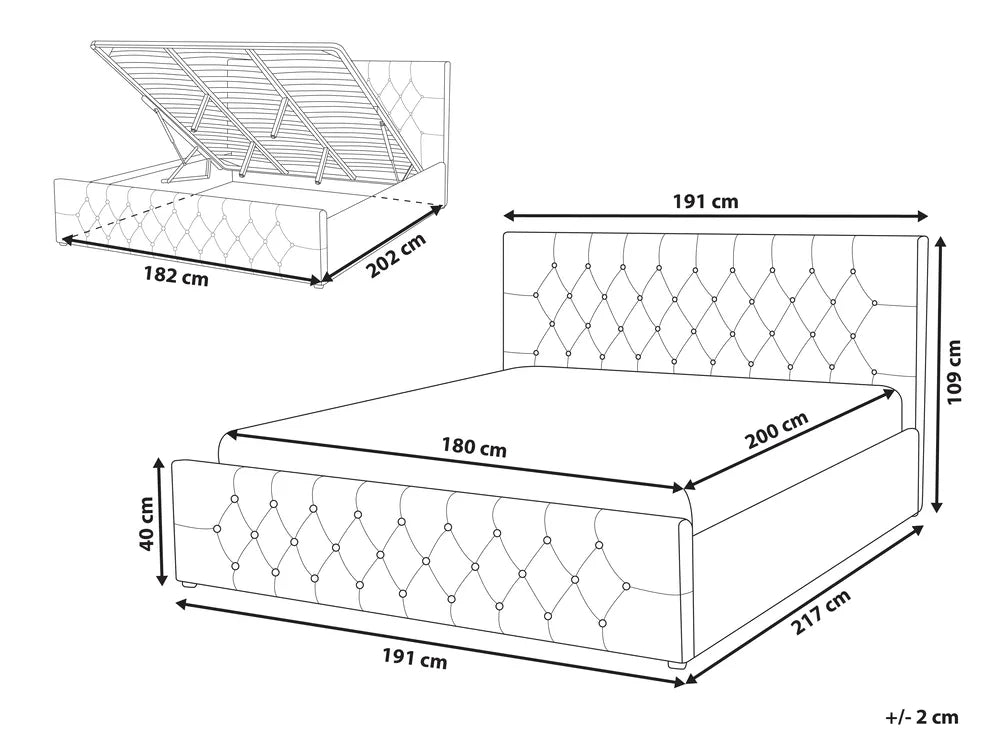 Ottoman Bed Velvet 180 x 200 cm (EU Super King) Grey Cowen