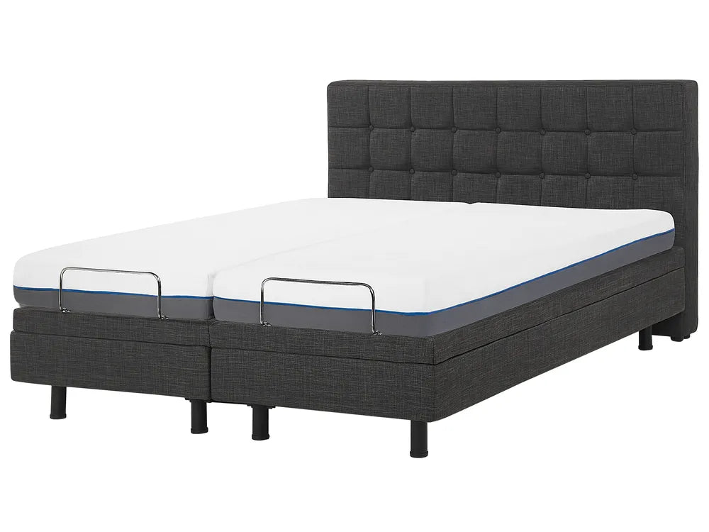 Bed with tufted headboard and mattress on a white background