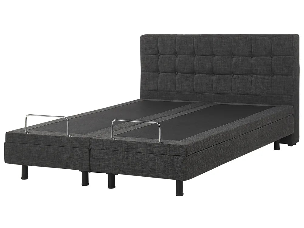 Dark gray adjustable bed with headboard on a white background