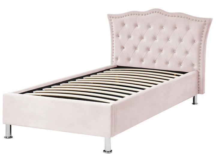 Ottoman Bed Velvet 90 x 200 cm (EU Single) Pastel Pink Minas