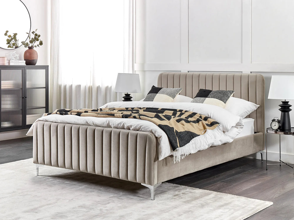 Modern velvet bed with soft textured finish