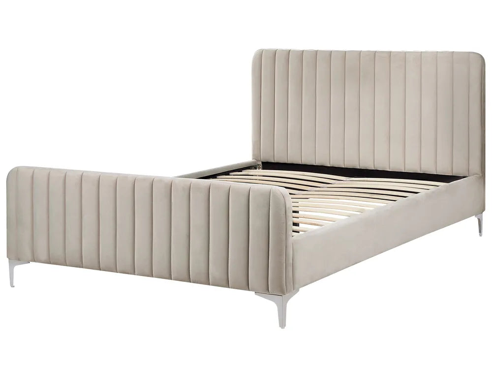 Contemporary taupe velvet bed with elegant frame