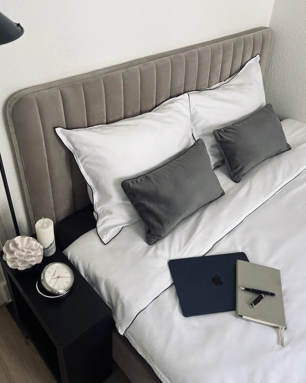 EU double bed with padded headboard and slatted base