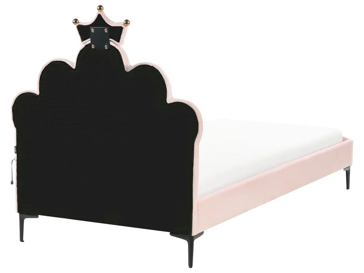 Kids Bed Crown Velvet 90 x 200 cm (EU Single) with LED Lights Pink Aideliz