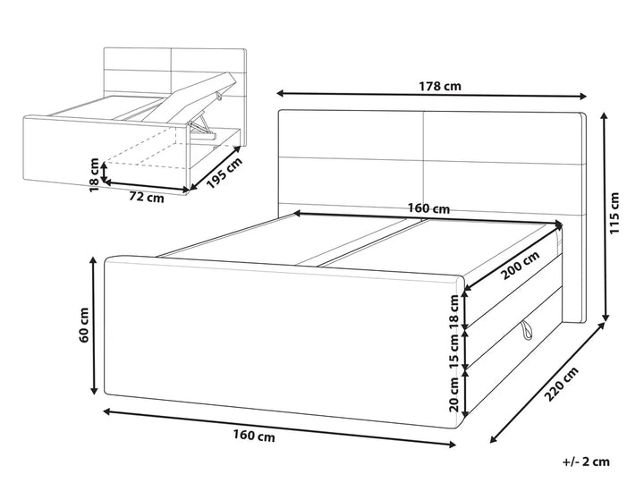 Divan Bed with Storage Fabric 160 x 200 cm (EU King Size) Light Beige Camea