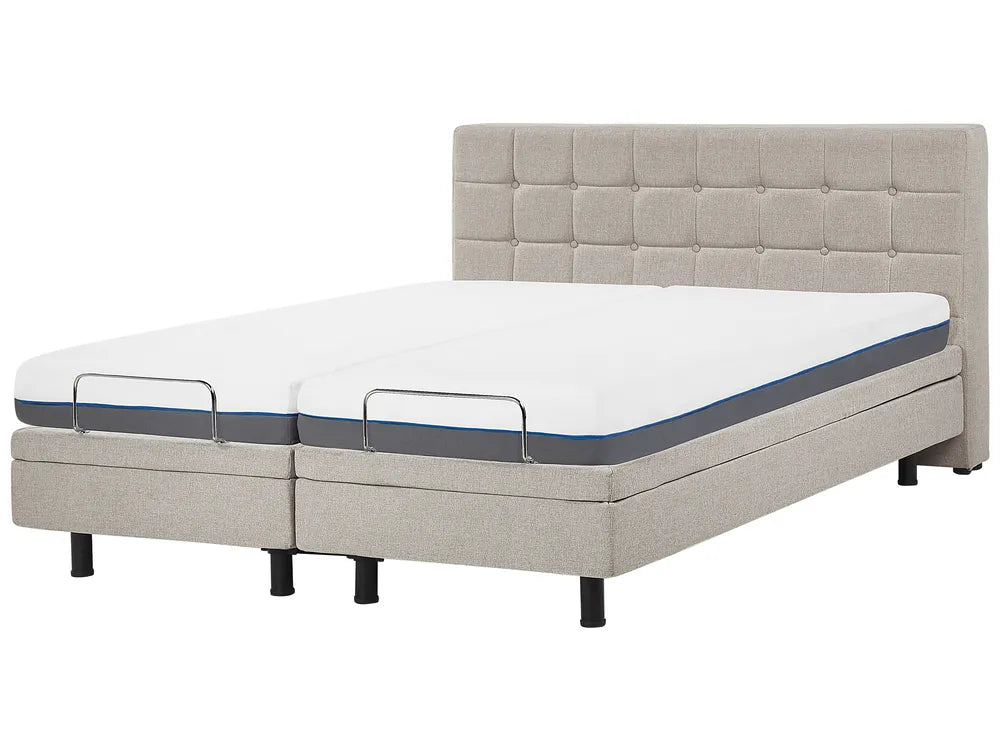 Beige fabric adjustable super king bed with remote control