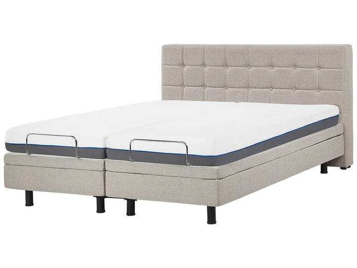 Beige fabric adjustable super king bed with remote control
