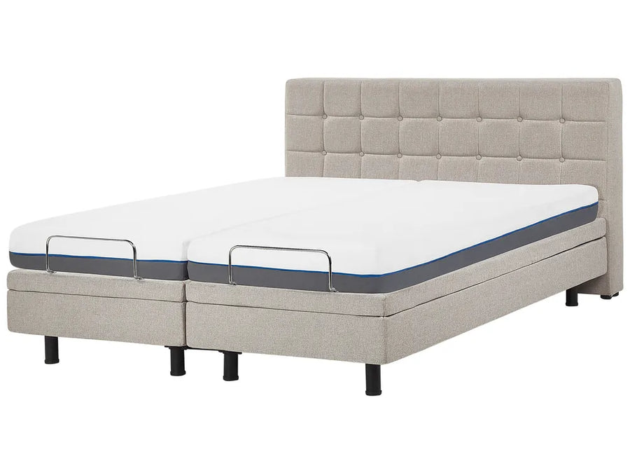 Beige fabric adjustable super king bed with remote control