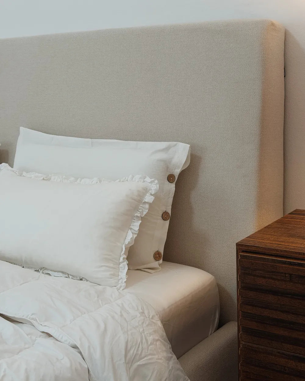 Modern super king bed with storage beige