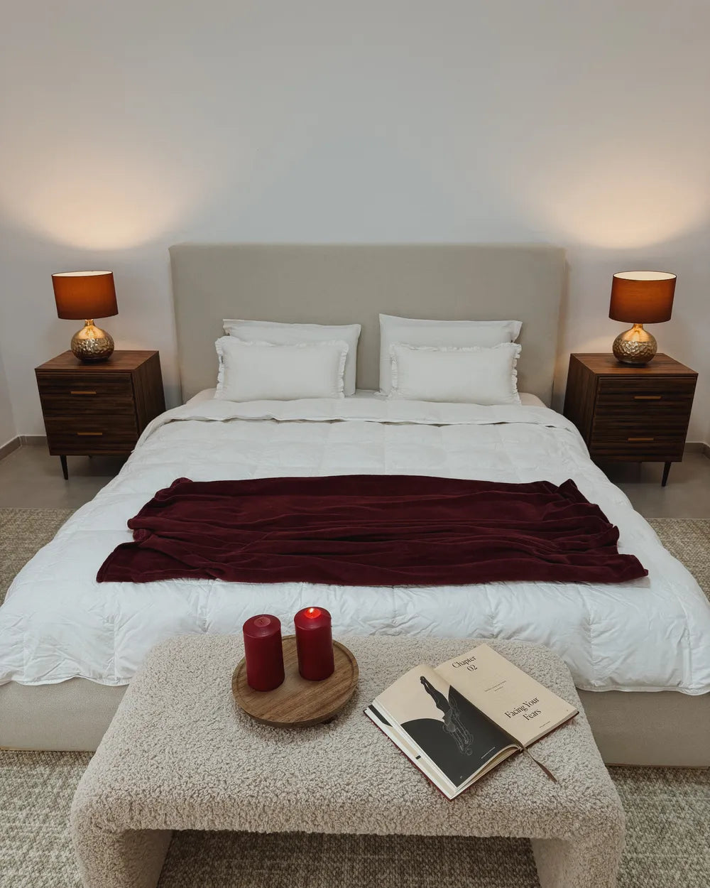 Eco-friendly beige ottoman bed frame