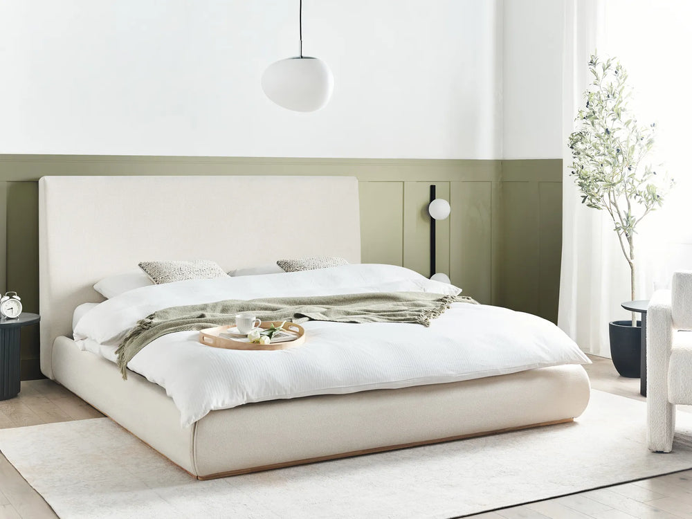 Upholstered storage bed light beige