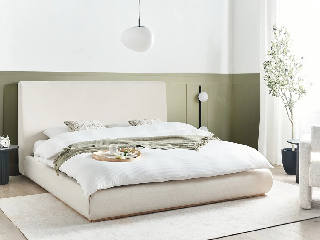 Upholstered storage bed light beige