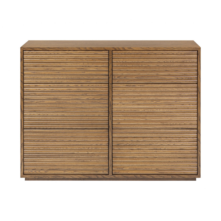 Wooden cabinet with slatted doors on a white background