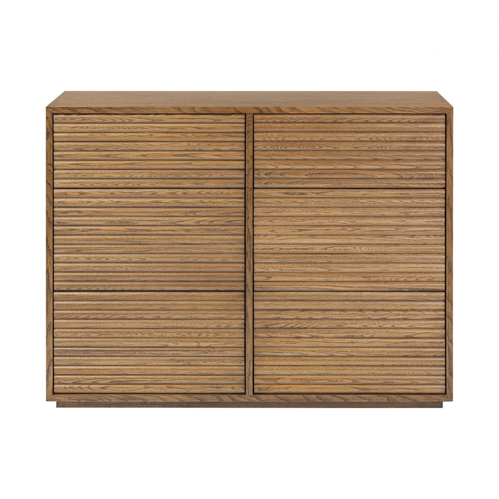 Wooden cabinet with slatted doors on a white background