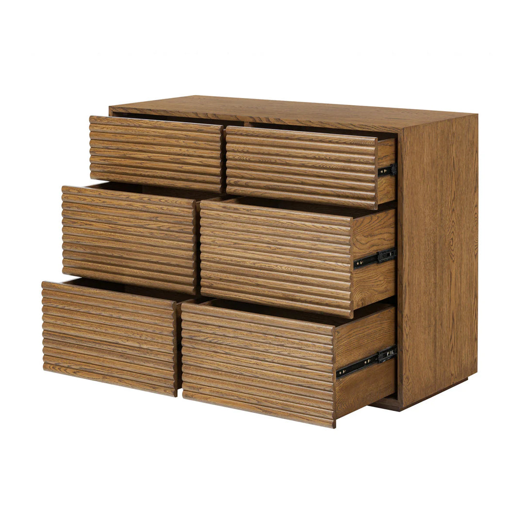 D.I. Designs Charlton Ribbed Walnut Oak Wood Chest of Drawers | 6 Drawers