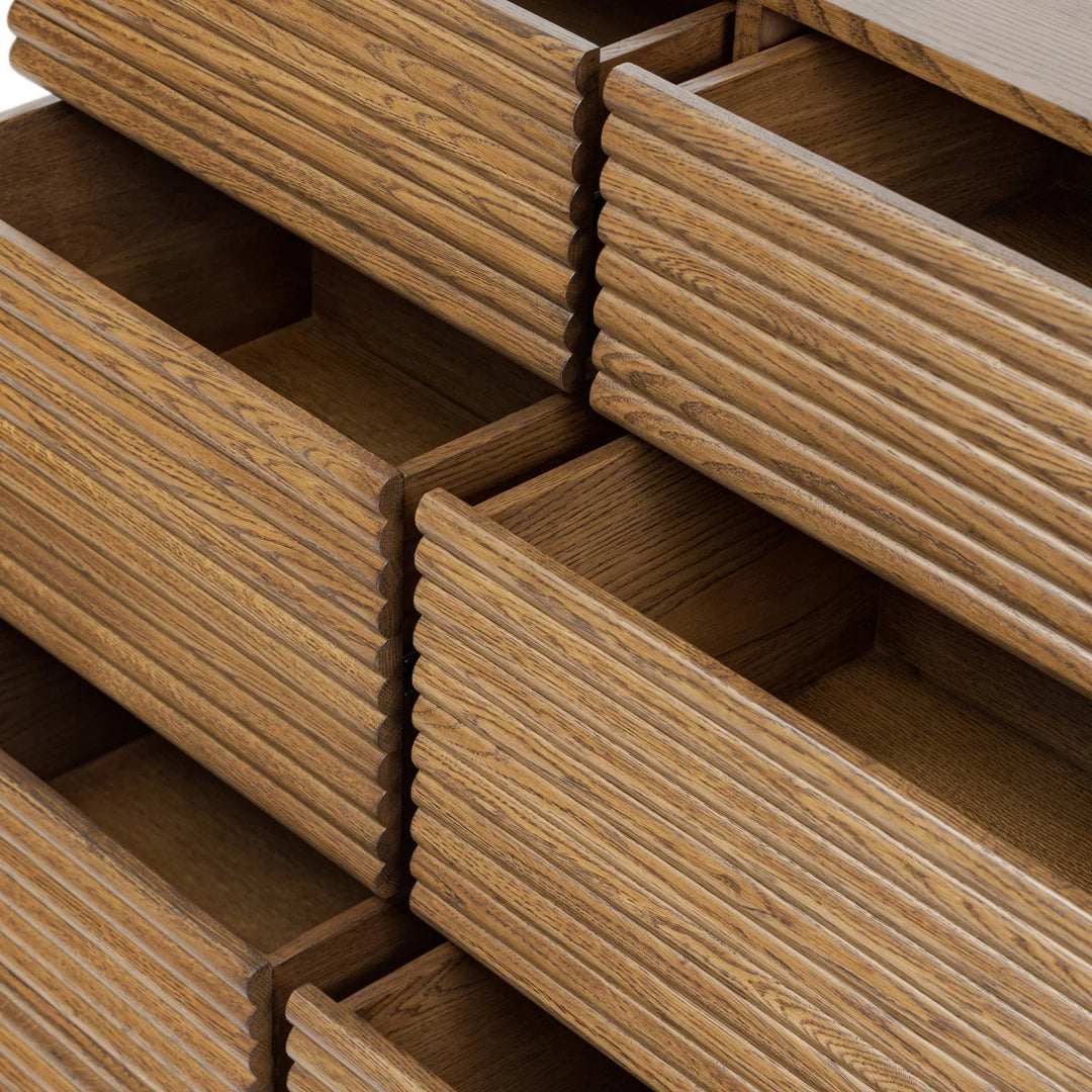 D.I. Designs Charlton Ribbed Walnut Oak Wood Chest of Drawers | 6 Drawers