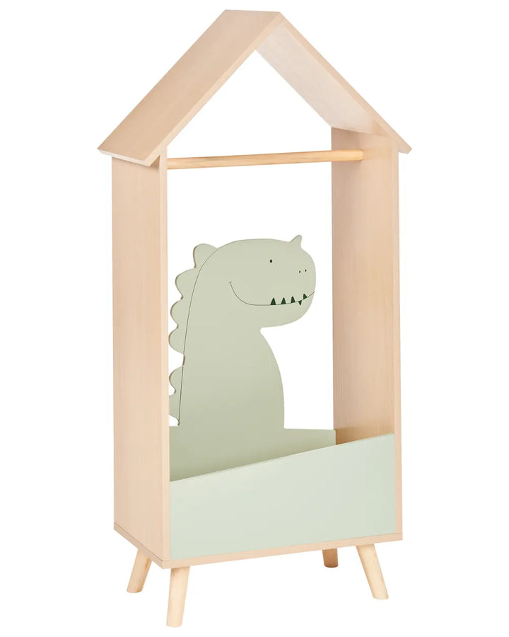 Children's bookshelf with dinosaur design on a white background