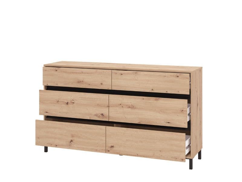 Wooden dresser with multiple drawers on a white background