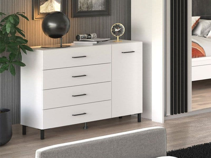 Modern white sideboard with drawers and cabinet storage