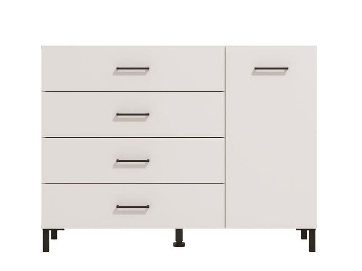 White dresser with multiple drawers on a white background