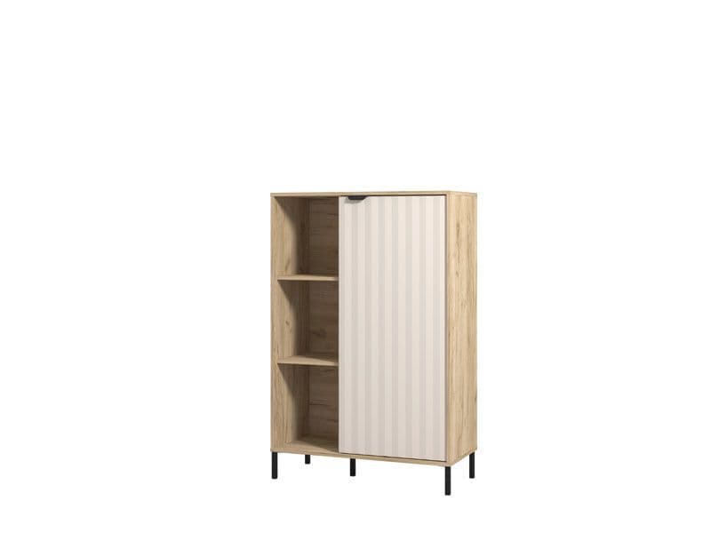 Wooden cabinet with a white door on a white background