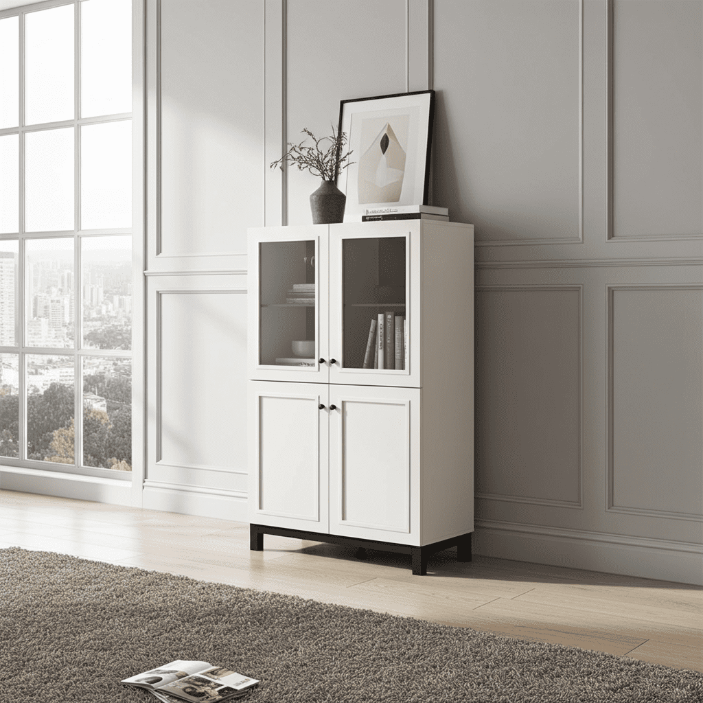 White cabinet with glass doors