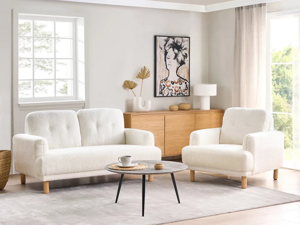 Sofa 2 Seater Boucle White Carlan