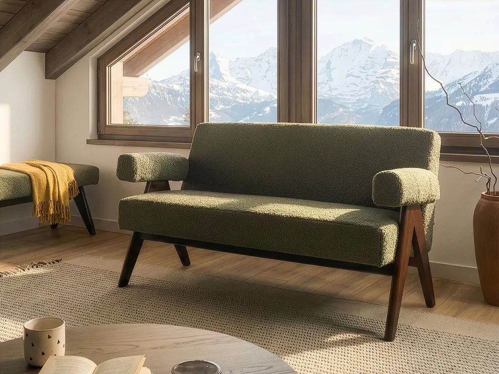 Sofa 2 Seater Boucle Green/ Dark Brown Ludine