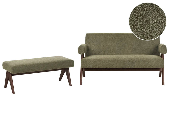 Sofa 2 Seater Boucle Green/ Dark Brown Ludine