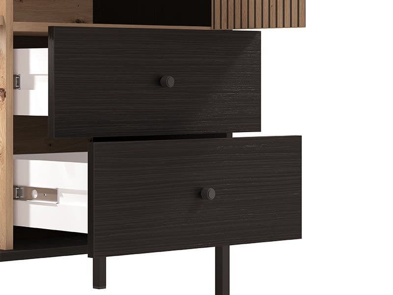 Fabian Slatted Artisan Oak Effect Black Low Display Cabinet