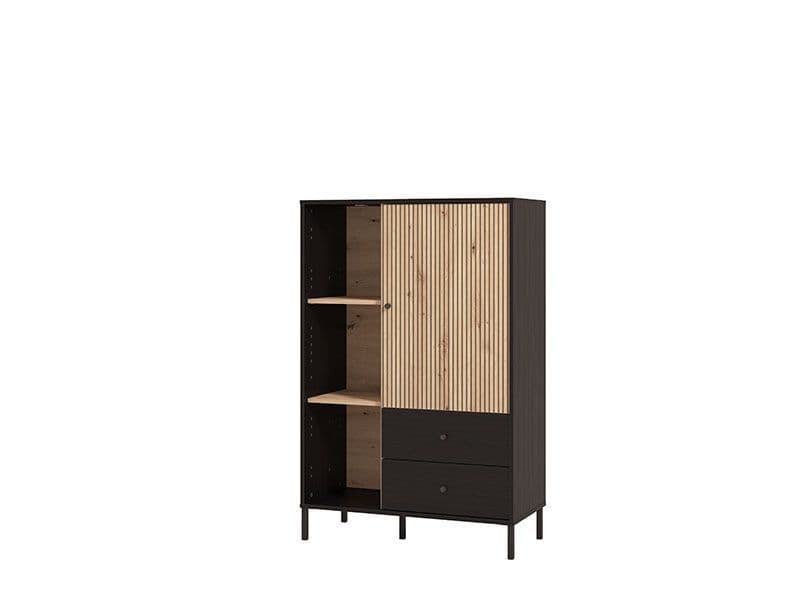 Fabian Slatted Artisan Oak Effect Black Low Display Cabinet