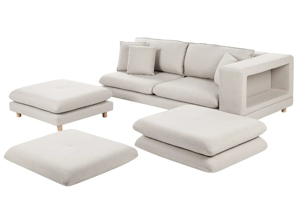 Sofa 2 Seater Fabric Beige with Ottoman Ellard