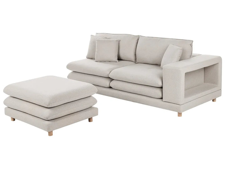 Sofa 2 Seater Fabric Beige with Ottoman Ellard