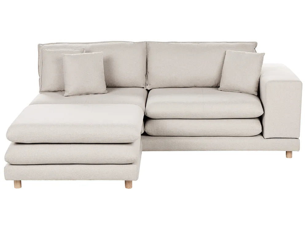 Sofa 2 Seater Fabric Beige with Ottoman Ellard